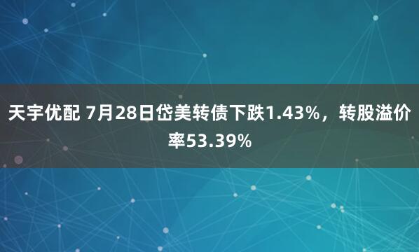 天宇优配 7月28日岱美转债下跌1.43%，转股溢价率53.39%