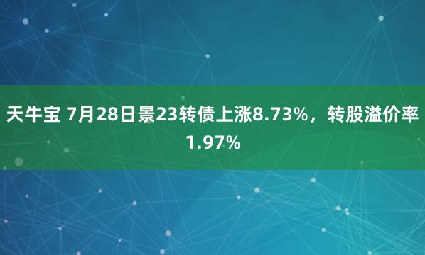 天牛宝 7月28日景23转债上涨8.73%，转股溢价率1.97%