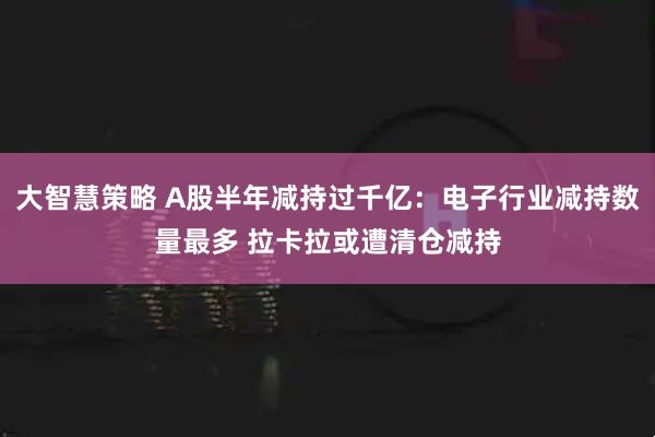 大智慧策略 A股半年减持过千亿：电子行业减持数量最多 拉卡拉或遭清仓减持